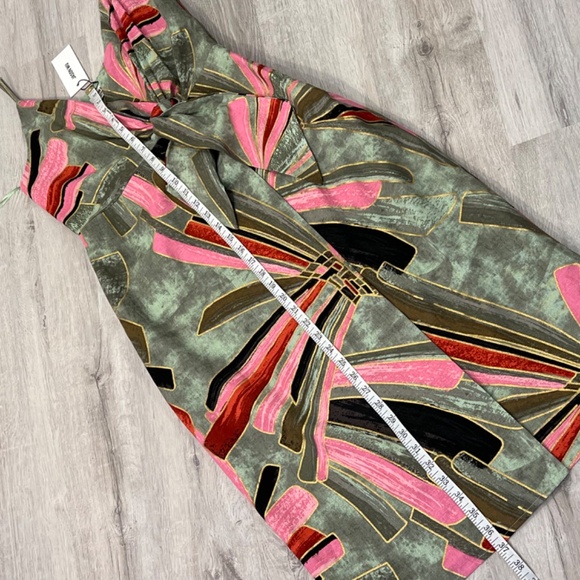 NWT Jason Wu Abstract Print Linen Blend Faux Wrap Midi Green & Pink Dress Size 4 - Picture 14 of 15